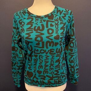 𝅺DISNEY Parks Boutique Mickey Minnie Love Graffiti Crewneck Sweatshirt